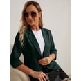 thumbnail image 4 of JWD Women's Casual 3/4 Ruched Sleeve Blazer - Slim Fit Open Front Notched Lapel Work Office Suit Jacket with Pockets Dark Green 6, 4 of 5