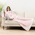 thumbnail image 5 of PAVILIA Sherpa Fleece Blanket with Sleeves Women Men Adult, Wearable Blanket Warm Soft Plush Thick, Snuggle Pocket Sleeved TV Throw Wrap, Cozy Ideas Mom Wife, Light Pink, 5 of 9