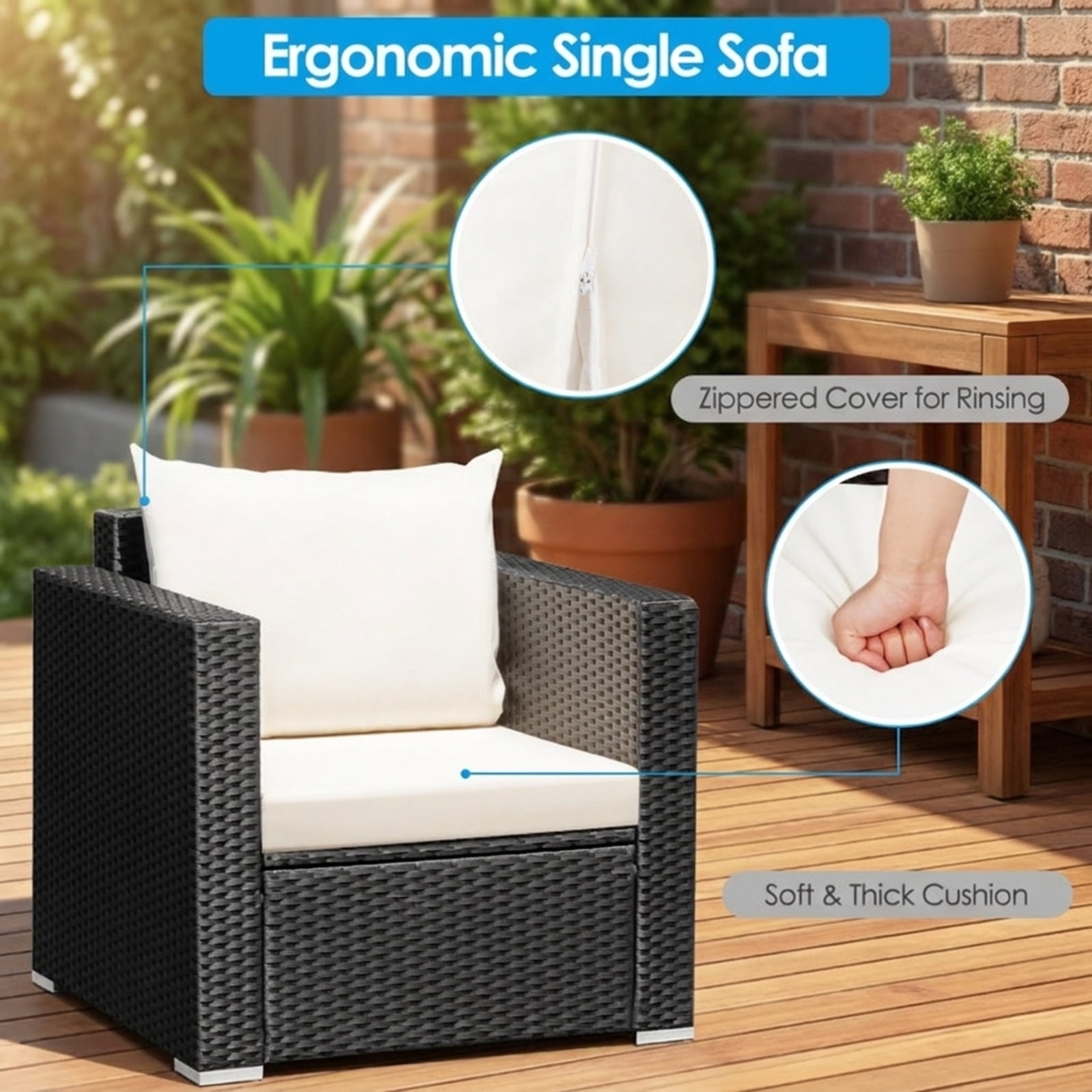 Biotree Patio Furniture Set 3 Piece Wicker Conversation Set with cushions and glass table outdoor conversation set for garden backyard porch balcony, White