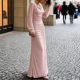 thumbnail image 5 of Shihyeh Women's Elegant Pleated Long Sleeve Flowy Evening Dress, Solid Color Chic Gown, Soft Stretchy Party Dress, 5 of 7