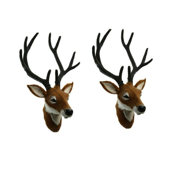 2Pcs Artificial Animal Wall Decor Deer Head With Black Antlers For Wall  Mount Decoration 