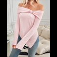 thumbnail image 4 of Suéter de Punto con Hombros Descubiertos y Lazo para Mujer, Blusa con Abertura Lateral, Ropa Estética Y2K de Moda Rosa XXL, 4 of 10