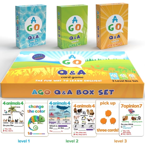 Hace Qna Esl Juego de cartas para aprender inglés. Conjunto de caja de 3 niveles. ¡Practica la conversación en inglés a través del juego!