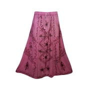Mogul Womens Pink Long Skirt Floral Embroidered Peasant Rayon Comfy Skirts