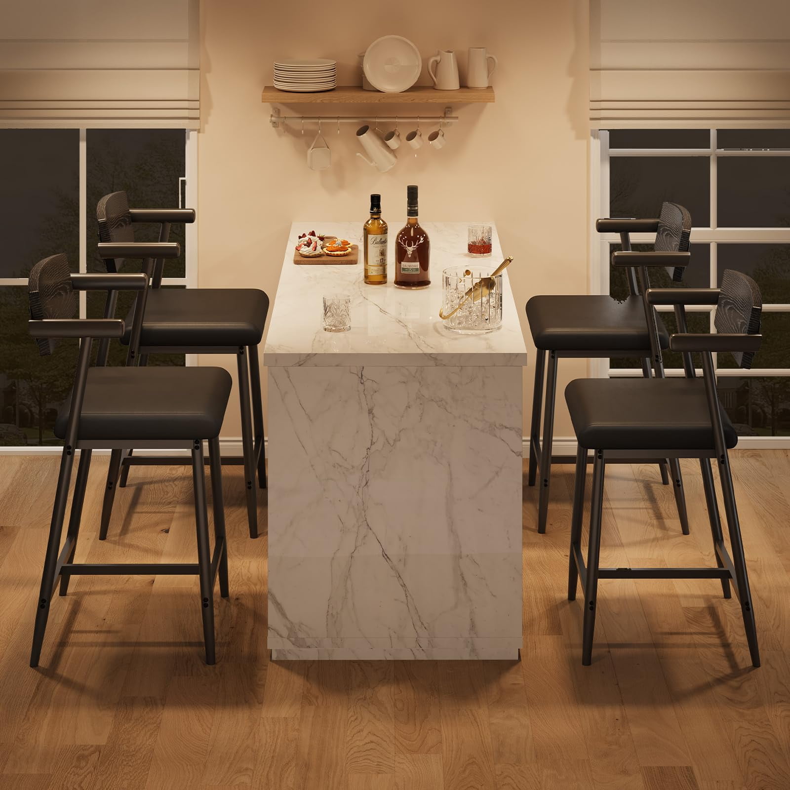 Counter Height Bar Stools Set of  With Arms, 26" Upholstered Bar Stools , Wider Seat, Modern Bar Stools Set With Footrest for Kitchen Island,Counter Bar,Easy Assembly