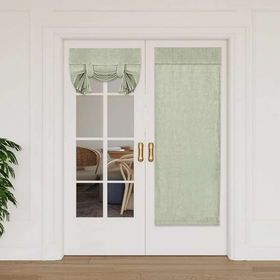 Turquoize Natural Linen Blended Light Filtering French Door Curtains- Semi Sheer Tricia Window Curtain for Patio Tie up Shade,2 Panel(26" x 68",Sage)