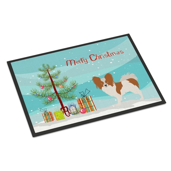 Carolines Treasures BB8472MAT Papillon Christmas Door Mat Indoor Rug or Outdoor Welcome Mat 18x27 Doormat 27"L x 18"W