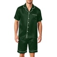thumbnail image 2 of CCRFTGI Mens Pajama Set Short Sleeve Sleepwear for Men Cooling Summer Pjs Satin Silk Lightweight Soft Pijama with Pockets Dark Green XXL, 2 of 4