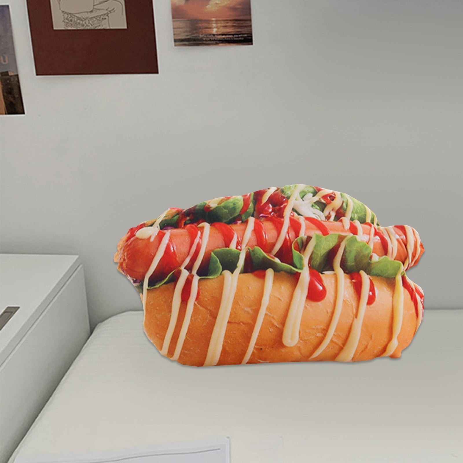 Kraoden Printed Toy Pillow Hot Dog Strip Office Nap Cushion, Multi