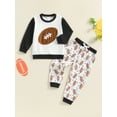 thumbnail image 2 of FEORJGP Little Boy 2 Pcs Football Outfits 6M 12M 18M 2T 3T 4T Toddler Baby Long Sleeve Sweatshirts Contrast Color Pullovers Round Neck Tops and Pants sual Comfy Daily Clothes for Spring Fall, 2 of 8