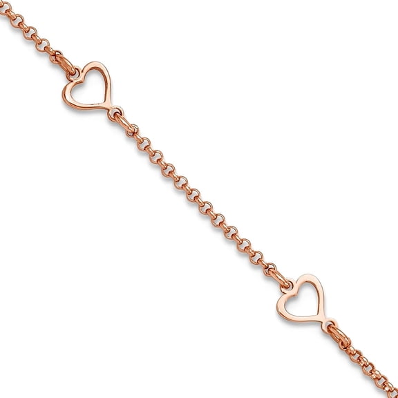 6mm 925 Sterling Silver Rose Tone Love Hearts Plus 1in Extension Anklet 9 Inch Anklet for Women