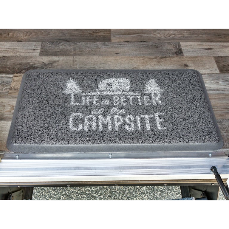 Camco Life Is Better at The Campsite Scrub Rug - Gray/White