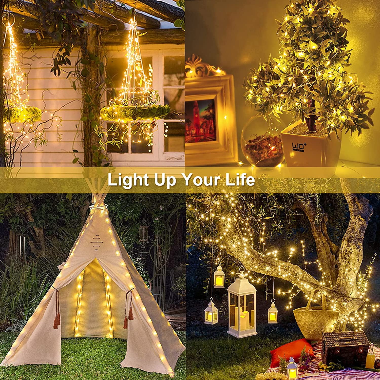 [2 Pack] Epicgadget Solar String Lights Outdoor 72FT 200 LED Super Bright Copper Wire Solar Powered Lights Waterproof with 8 Modes for Garden Patio Tree Wedding Party Christmas Decor Lamp (Warm White)