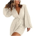 thumbnail image 1 of Timegard Rompers for Women Summer 1 Piece V Neck Long Sleeve Sequin Short Jumpsuit Belt Club Party, 1 of 6