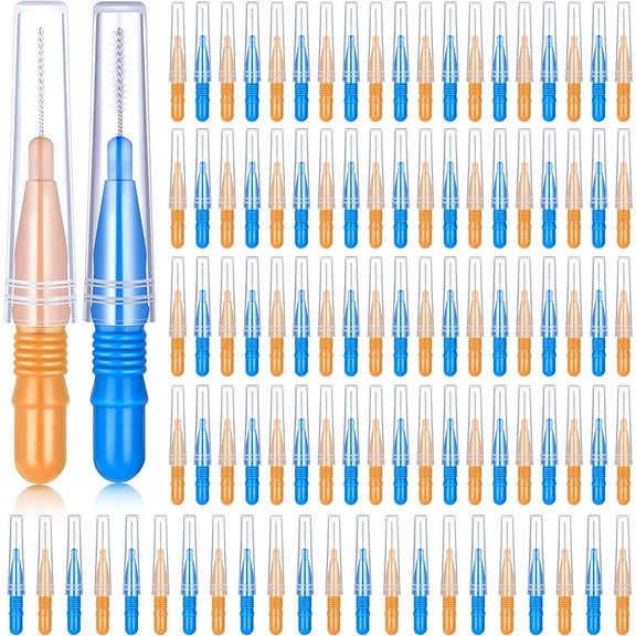 100 Pieces Braces Dental Brush Flosser for Cleaner Interdental Brush Toothpick Dental Tooth Flossing Head Oral Dental Hygiene Toothpick Cleaners Cleaning Tool(Red and Blue)