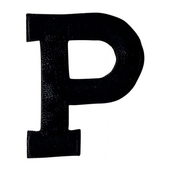 Alphabet Letter - P - Color Black - 2" Block Style - Iron On Embroidered Applique Patch