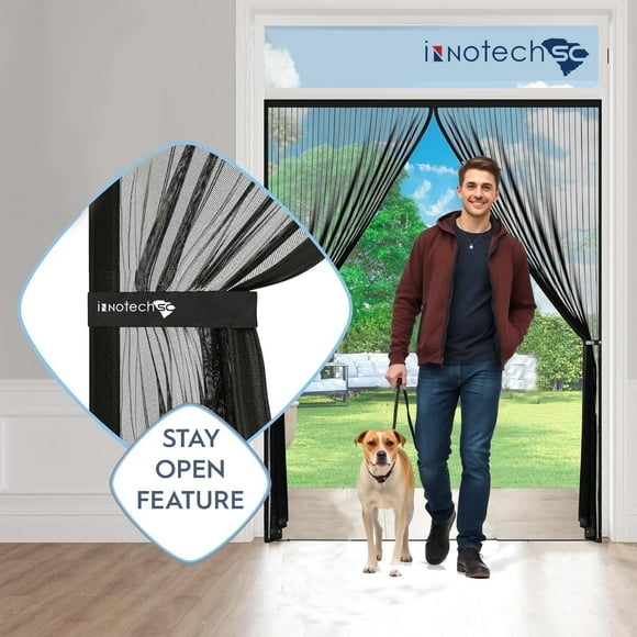 INNOTECHSC Puerta Ancha con Pantalla Magnética Partición de Malla Manos Libres Resistente con Cierre Autosellante, Apta para Mascotas y Niños, Fácil de Pasar, a Prueba de Insectos, Función de Mantener Abierto, 74" x 81"