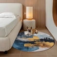 thumbnail image 2 of Round Rugs 5Ft, Navy Blue Yellow Round Area Rug Washable Indoor Throw Carpet, Modern Art Abstract Vintage Soft Non Slip Circle Rug for Cabinet Bathroom Home Decor Aesthetic, 2 of 8