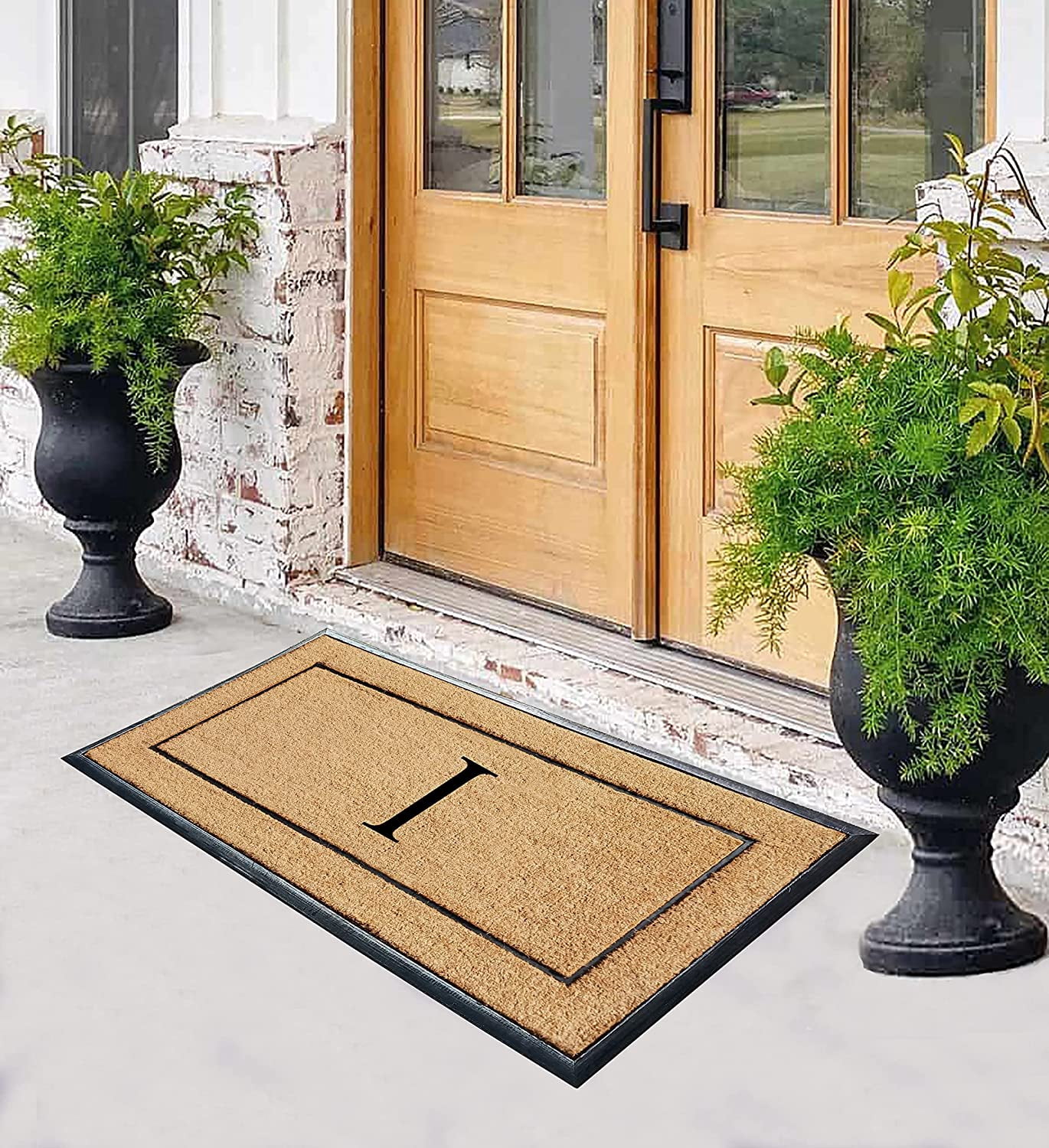 A1HC Natural Coir & Rubber Monogrammed Door Mat, 30x60 in, Thick Durable Heavy-Duty Entrance Mat with Thin Profile for Front Door