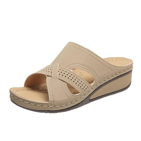 

Abcnature Women Sandals Clearance 2023! Women s Platform Wedge Sandals with Arch Support Wedge Heel Flat Open Toe Sandals Vintage Cutout Slippers Summer Athletic Outdoor Beach Sandals