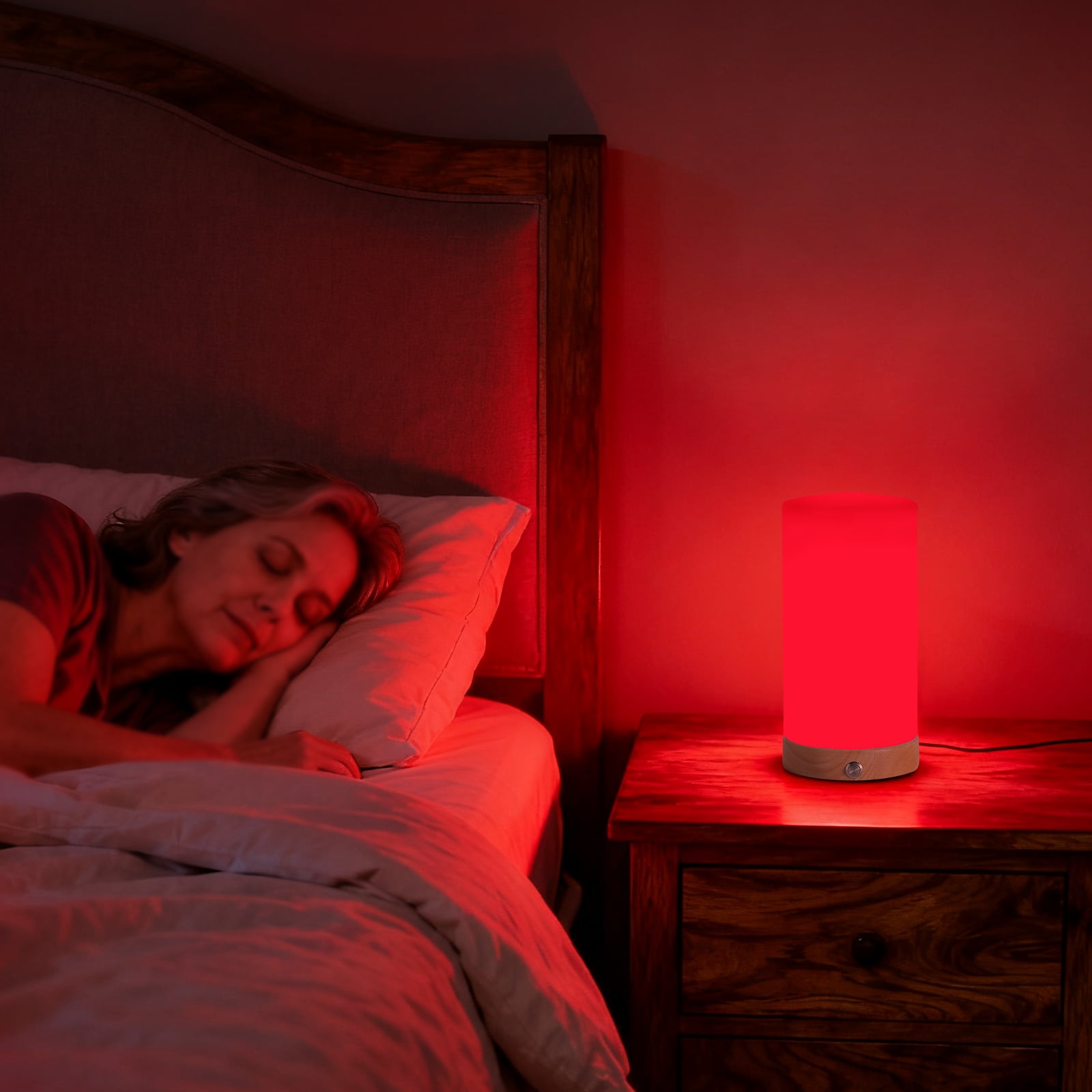Revive -  Red Light Lamp:  Red Light for Sleep 660nm Melatonin Promoting Natural Sleep Aid, Bedroom & Nursery Nightlight (milk Shade and Wood Base)
