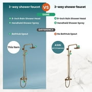 Antique Brass Bathroom Shower Faucet mixer set Rainfall Twin Head kit Tub Spout Exposed