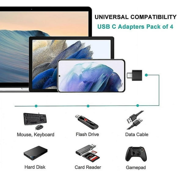 Usb C To Usb Adapter (4 Pack), Usb C To Usb Otg Adapter, Usb Female To Usb-c Male(2 Black And 2 White)