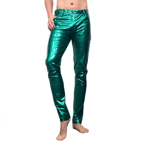 Herren Lederhose Wetlook Slim Fit - Stretch Hose Mit Zipper Für Party & Club