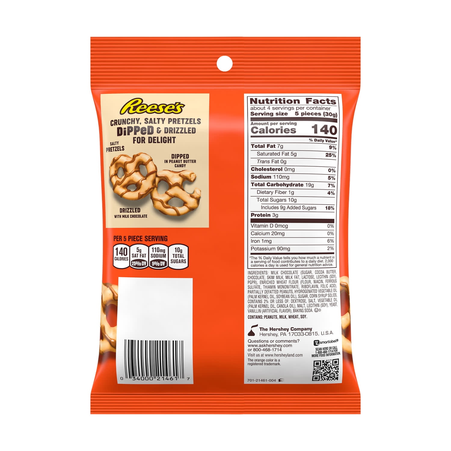 (2 pack) Reese's Milk Chocolate Peanut Butter Dipped Pretzels, Bag 4.25 oz