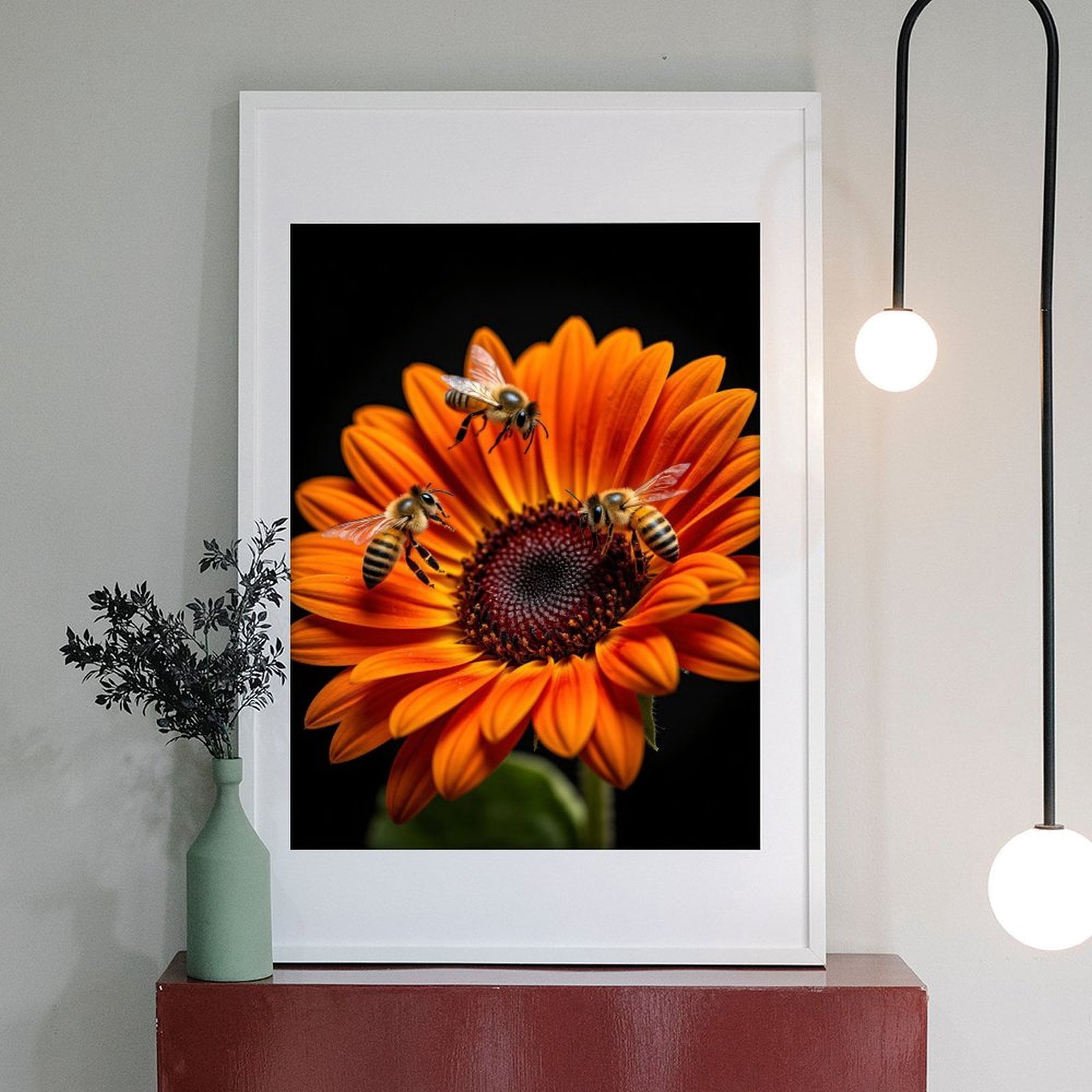 Diamond Art Kit for Adults, Orange Flower Bees Gathering Diamond Painting for Adults Beginners, 5D DIY Diamond Art Painting Kits, Colorful Diamond Painting Craft for Home Decor 12x16