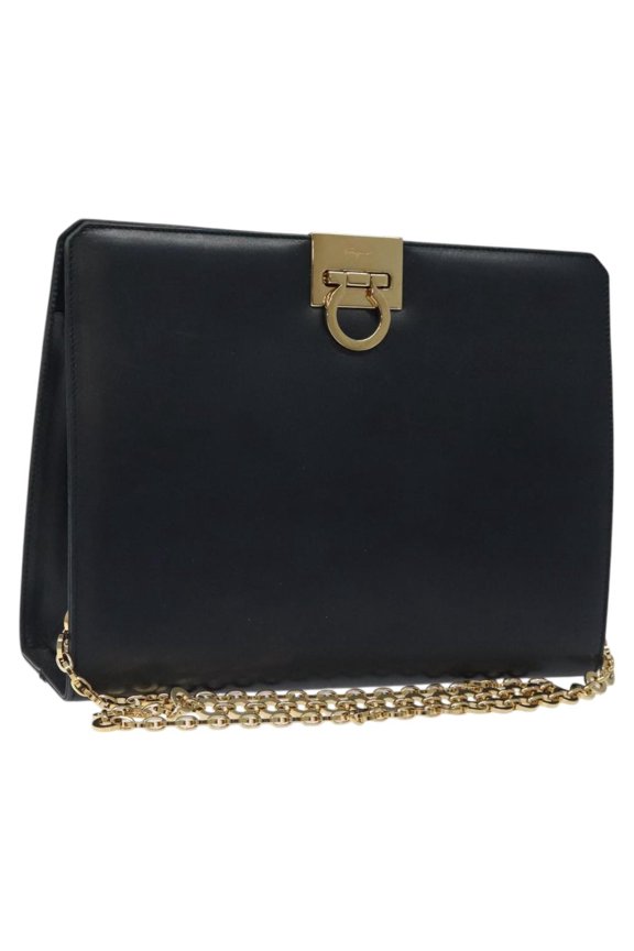 Pre-Owned Salvatore Ferragamo Vintage Gancini Chain Shoulder Bag Leather Navy Leather Shoulder Bag Bag