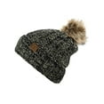 thumbnail image 4 of C.C Thick Cable Knit Faux Fuzzy Pom Fleece Lined Skull Cap Cuff Beanie, 2 Tone Black/Dark Beige, 4 of 4