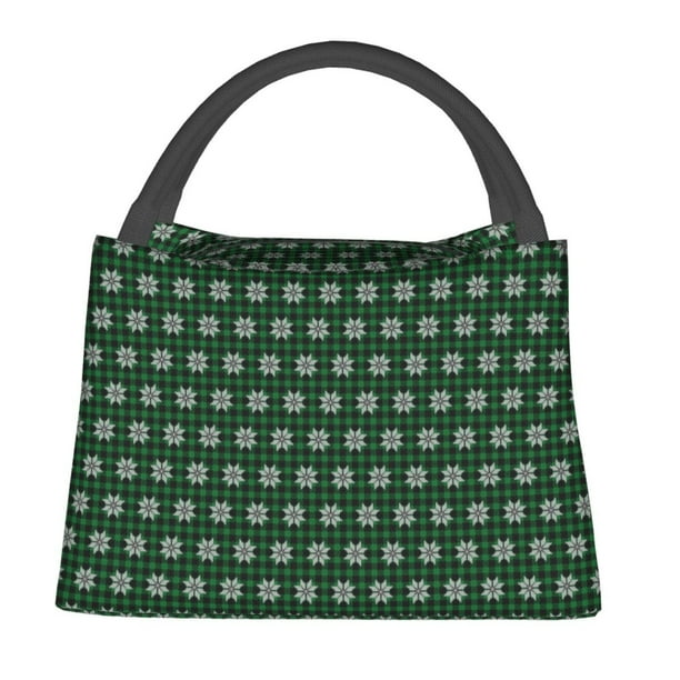 Fotbe Green Buffalo Plaid Merry Christmas Bolsa Térmica Portátil con Estampado, Bolsa de Entrega de Alimentos Aislada, Bolsa Reutilizable de Gran Capacidad para Comidas y Supermercado