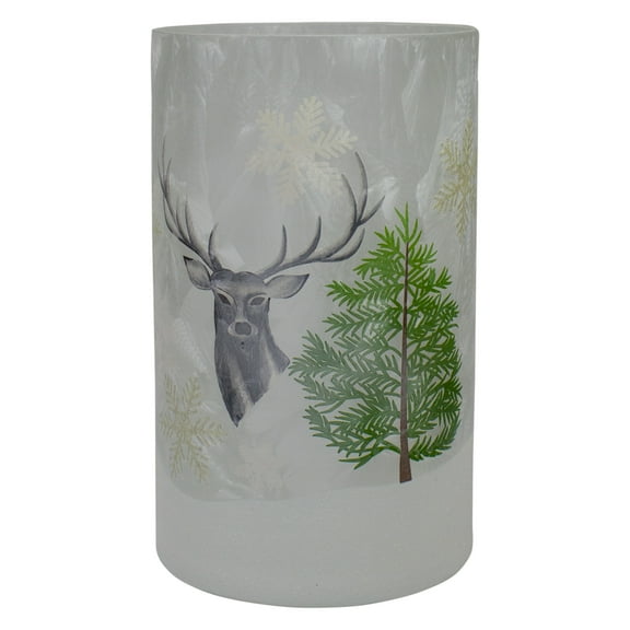 Northlight Deer and Pine Tree with Snowflakes Glass Christmas Candle Holder - 10"