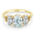 thumbnail image 2 of Gem Stone King 2.44 Ct Oval Sky Blue Aquamarine White Topaz 10K Yellow Gold Ring, 2 of 4