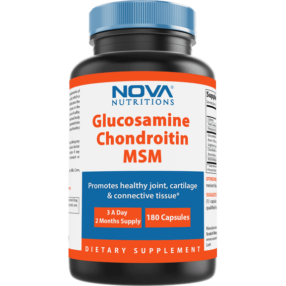 Nova Nutritions Triple Strength Glucosamine Chondroitin MSM 2600mg/Serving Capsules, Supports Healthy Joint, Cartilage and Connective Tissue - Promotes Joint Comfort & Flexibility 180 Count