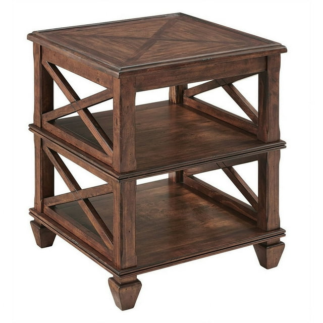 Alaterre Furniture Stockbridge 21" Square Wood End Table with Two Shelves in Cherry