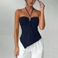 thumbnail image 6 of Babysbule Women's Halter Neck Bustier Tank Top Sleeveless Asymmetric Hem Metal Ring Detail Sexy Blouse for Summer Party Dating Vacation, 6 of 7