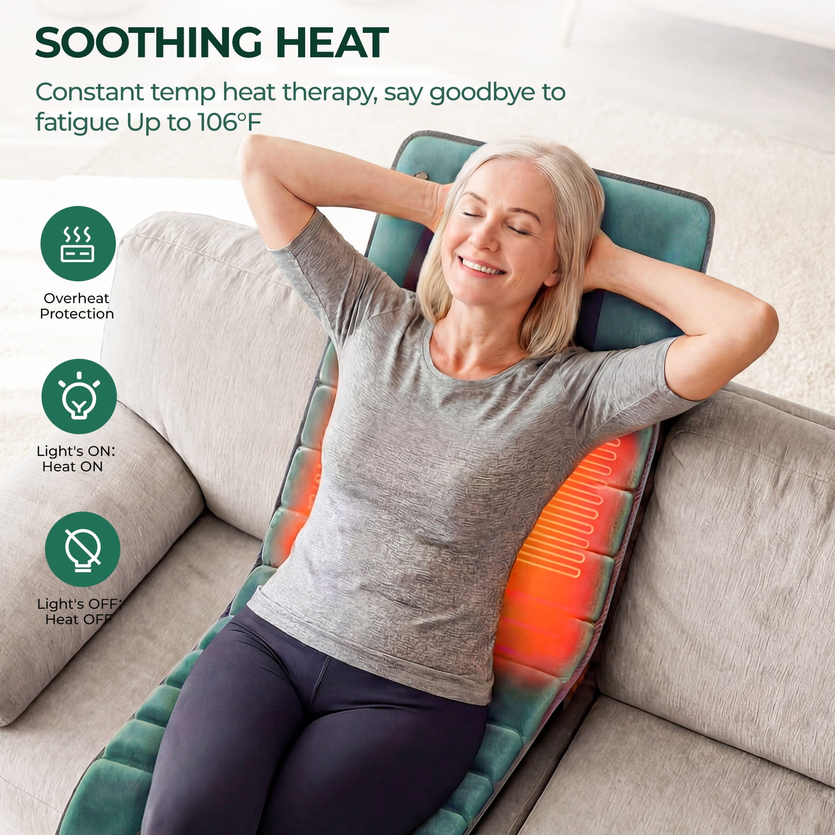 Full Body Massage Mat with Heat, Detachable Massager Pad for Deep Tissue Pain Relief, 10 Vibrating Motors for Relaxation at Home or Office