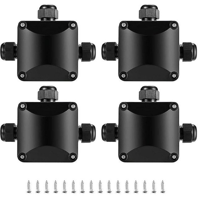 Brillar Caja de conexiones IP68 de 4 piezas, conector impermeable de 3 vías, conectores de caja eléctrica para exteriores, caja de conexiones eléctrica impermeable - Ø 5,5 mm-10 mm/negro