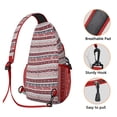 thumbnail image 3 of Sling Backpack,Red Christmas Folk Pattern Sling Bag with Water Bottle Holder,Waterproof Sling Bag for Men/Women with Headphone Jack for Hiking,Travel, 3 of 6