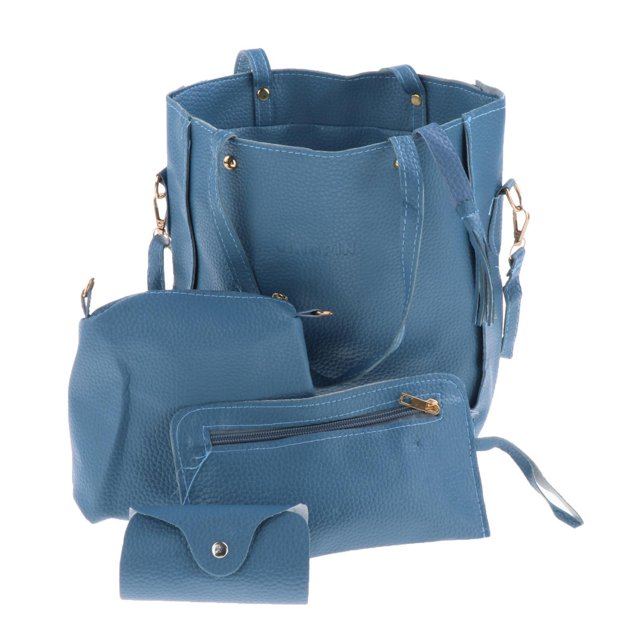 Sonducket Pack of 4 Women PU Leather Zipper Handbags Closure Set Bolsas de mensajero y de hombro Azul