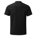 thumbnail image 4 of Mens T-shirts Men Spring And Summer Solid Color Casual Linen Stand Collar Plus Size Beach Vacation Short Sleeve Shirt Top Shirt And Set Men French Set 8 Casual Tee Full Sleeve Polyester Black XL, 4 of 5