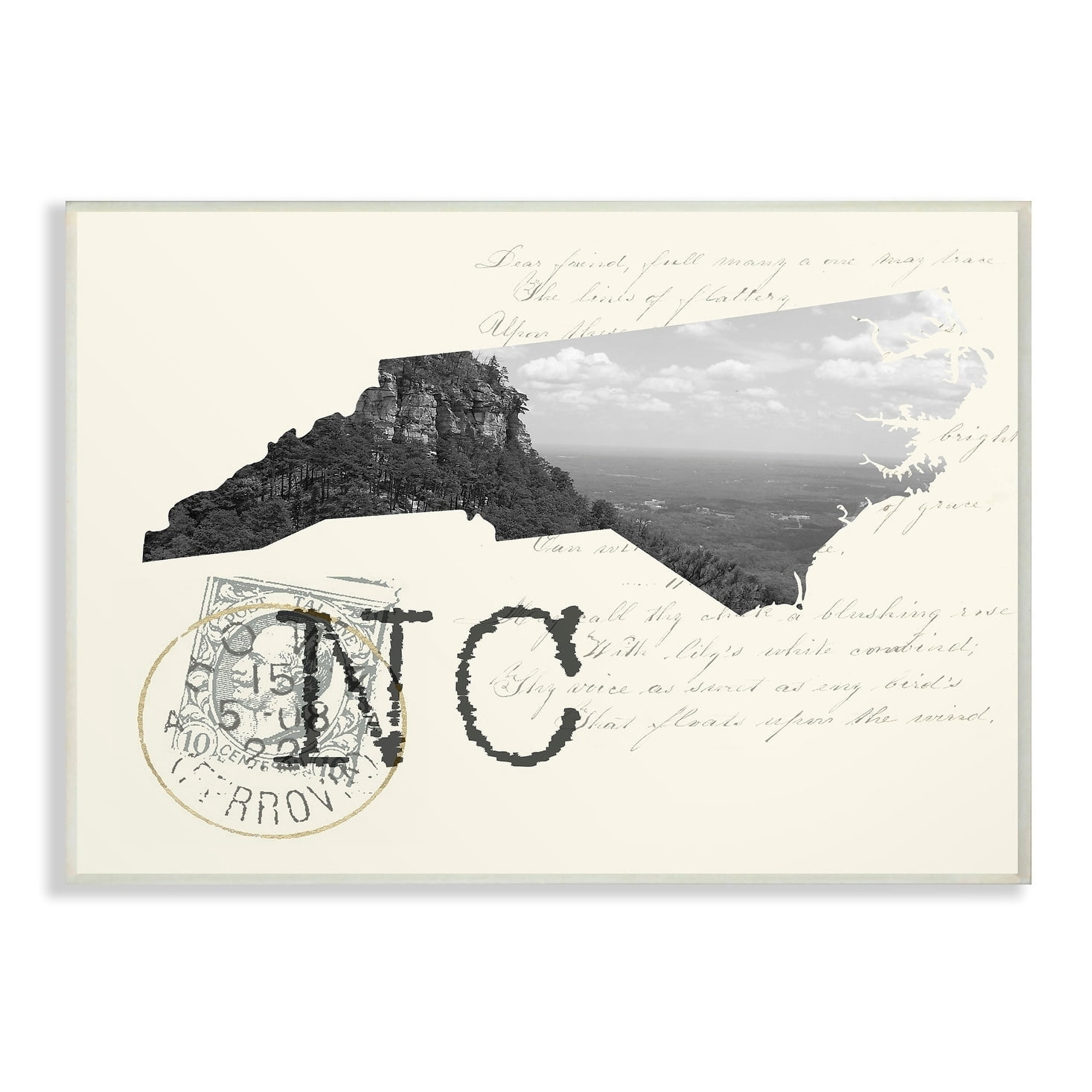 The Stupell Home Decor North Carolina Black and White Photograph on Cream Paper Postcard Wall Plaque Art