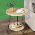 thumbnail image 7 of Round Side Table with Lower Shelf, Wood & Metal Frame, Anti-Drop Fence for Living Room/Bedroom/Nightstand, 7 of 7