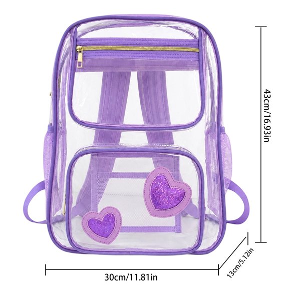 Weebloom Large School Clear Backpack For Kids Boys Girls Waterproof Transparent Backpack Front Pocket Daypack For Travel Bookbag Middle High School College Purple