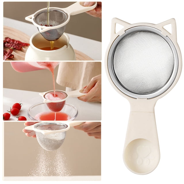 Colador de leche de soja y harina de acero inoxidable con asa de orejas de gato | Colador de cocina de malla fina para alimentos y repostería | Apto para lavavajillas