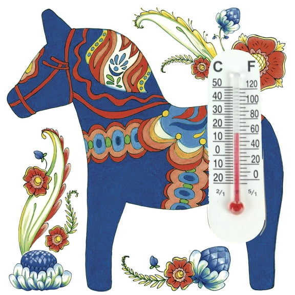 Blue Dala Horse Thermometer Tile Magnet