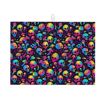 

Kdxio Skull rainbow color mushroom for Dish Drying Mat 24*18 inch Absorbent Dish Drainer Kitchen Counter Large Size Dish Drying Pad for Countertops Draining Racks