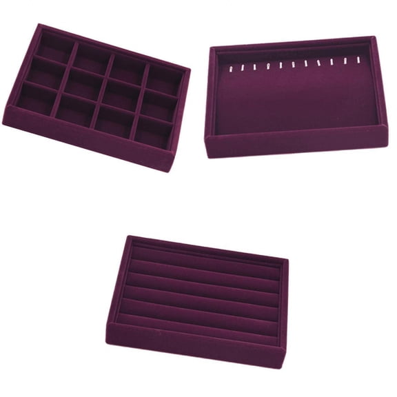3x Elegant Velvet Stackable Jewelry Display Tray Case